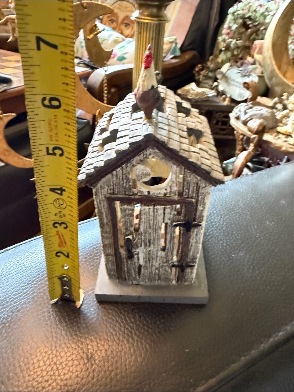 Vintage rustic "outhouse" farmhouse figurine with rooster on roof